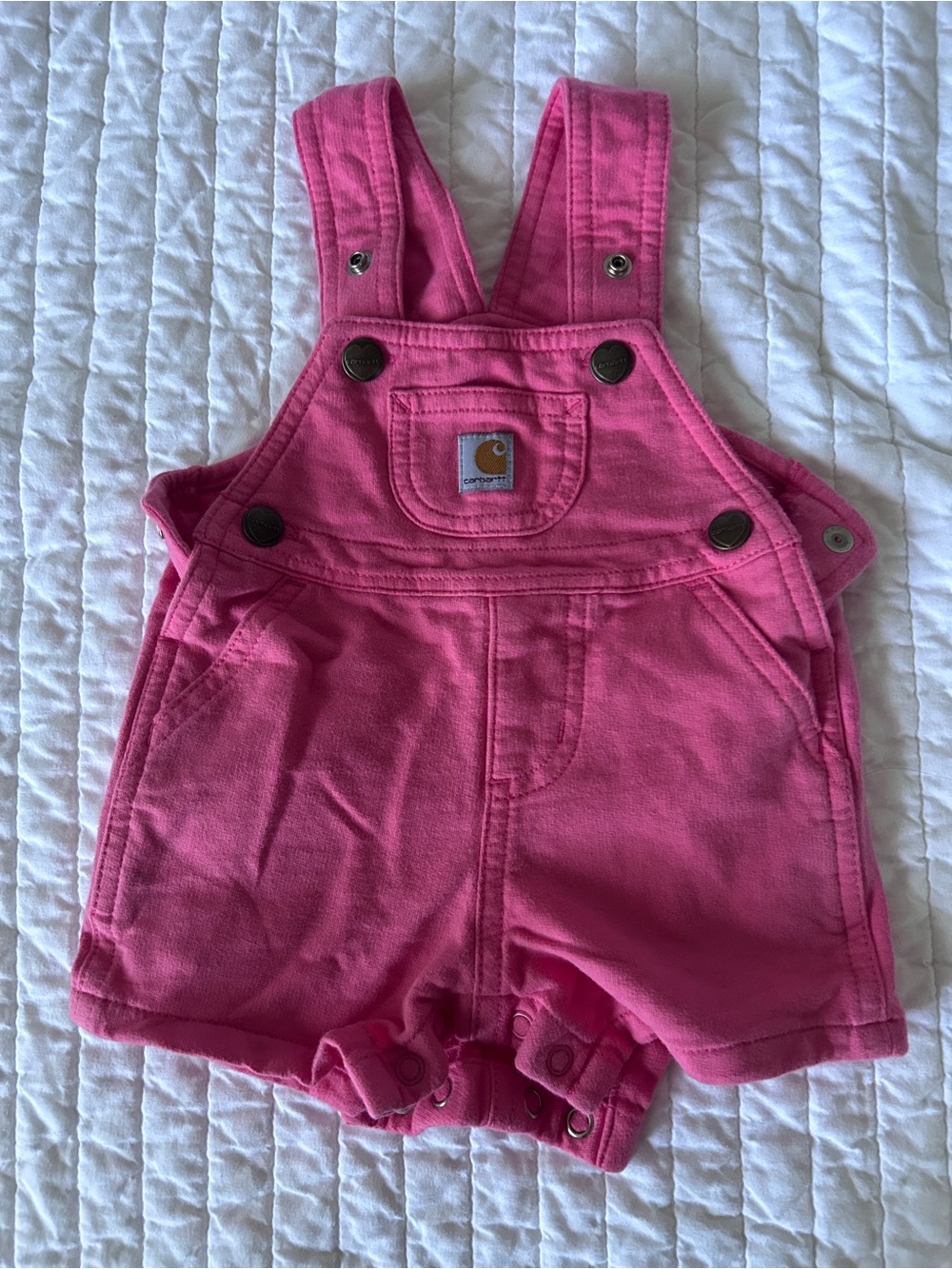 Carhartt Hot Pink Baby Girl Short Overalls Soft Cotton Size 3 months